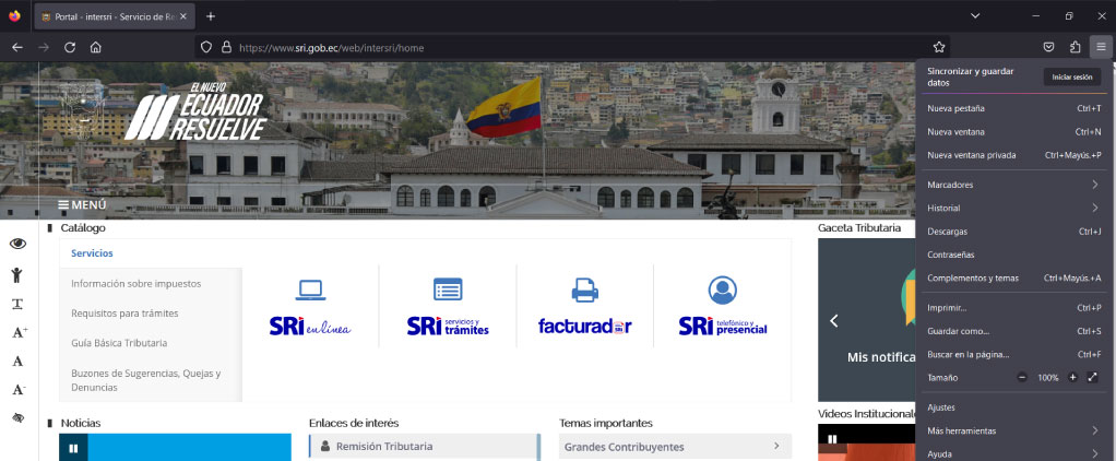 Captura de pantalla en Firefox