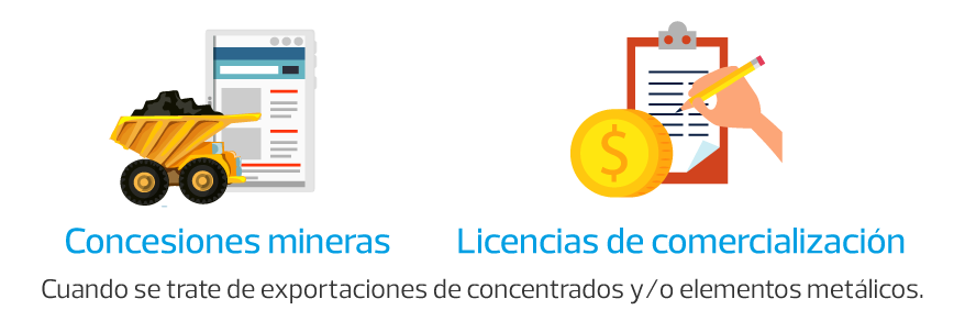 Concesiones mineras - Licencias de comercialización
Cuando se trate de exportaciones de concentrados y/o elementos metálicos.
